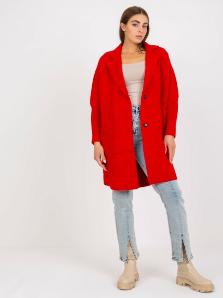 Pestrý červený vlnený kabát